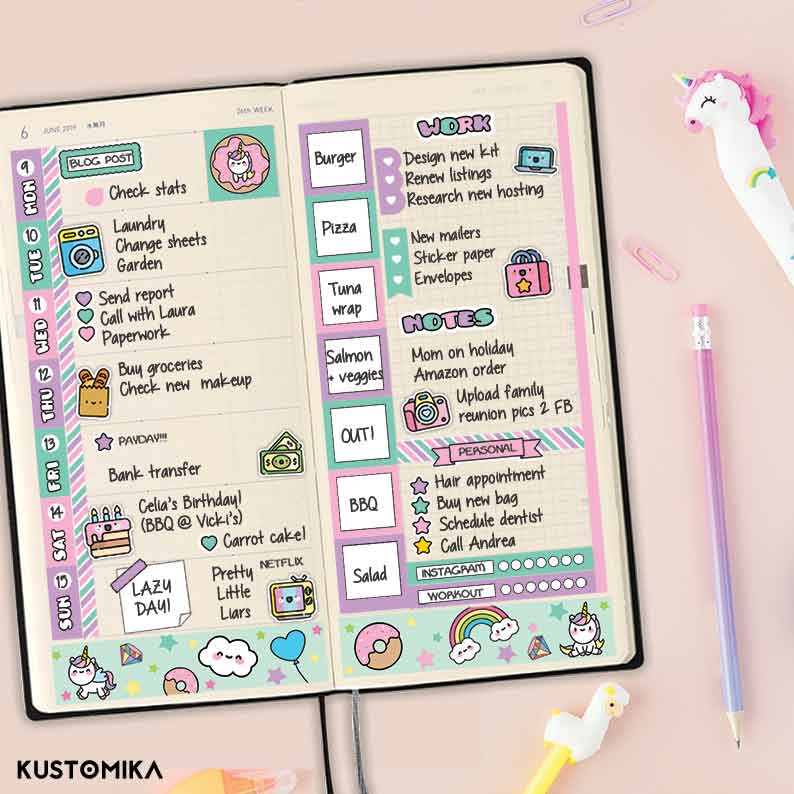 Hobonichi Weeks Weekly Kit Unicorn Kawaii
